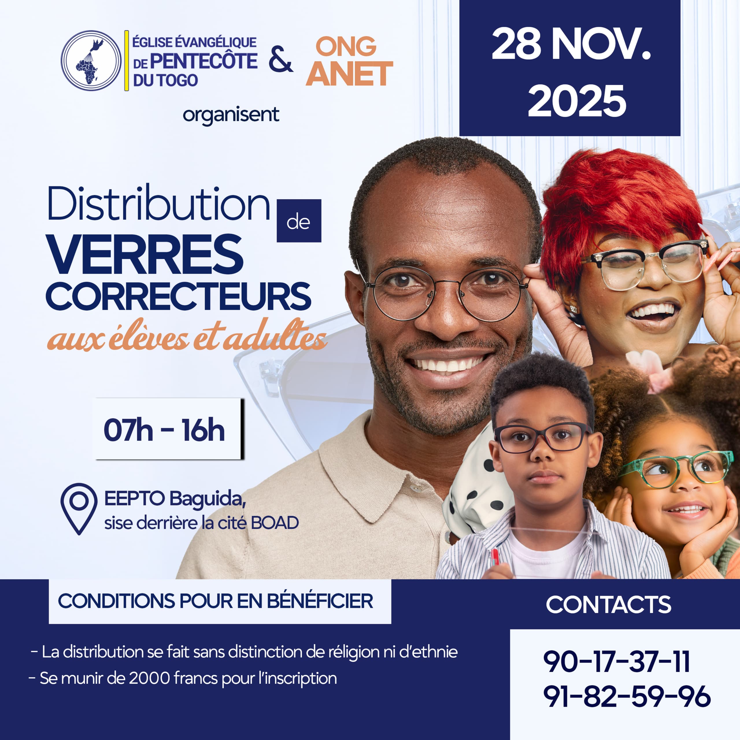 Santé et Action sociale : Des Verres correcteurs accessibles à Tous ce 28 Novembre à l’EEPTO-Baguida