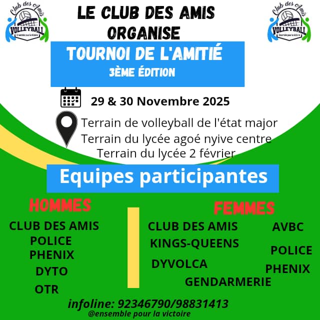 Tournoi de l’Amitié 2025 : Lomé célèbre le volleyball comme force d’unité et de fraternité