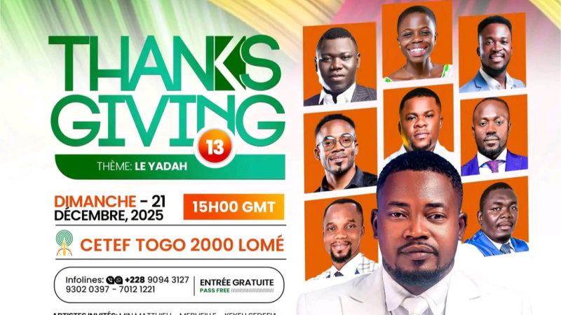 Thanksgiving 2025 : Le Togo se prépare à une mémorable célébration du Yadah au CETEF Togo 2000