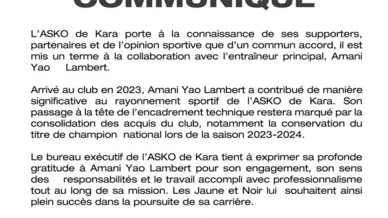 ASKO de Kara : clap de fin pour Amani Yao Lambert